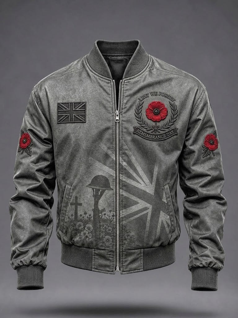 Men's Lest We Forget Print Zip-up Hoodie