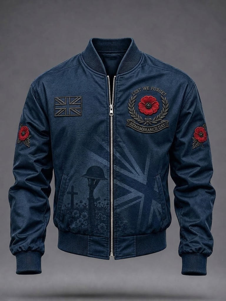 Men's Lest We Forget Print Zip-up Hoodie