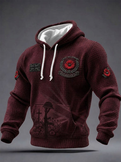 Men's Lest We Forget Print Checkered Cotton Hoodie
