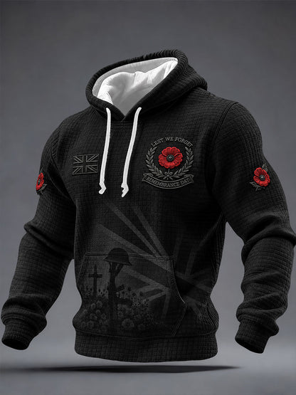 Men's Lest We Forget Print Checkered Cotton Hoodie