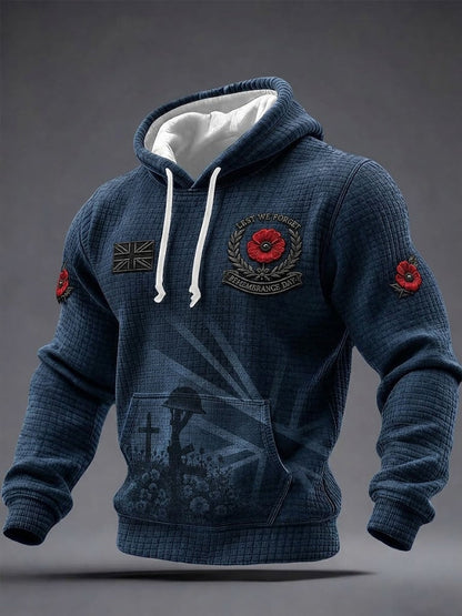 Men's Lest We Forget Print Checkered Cotton Hoodie