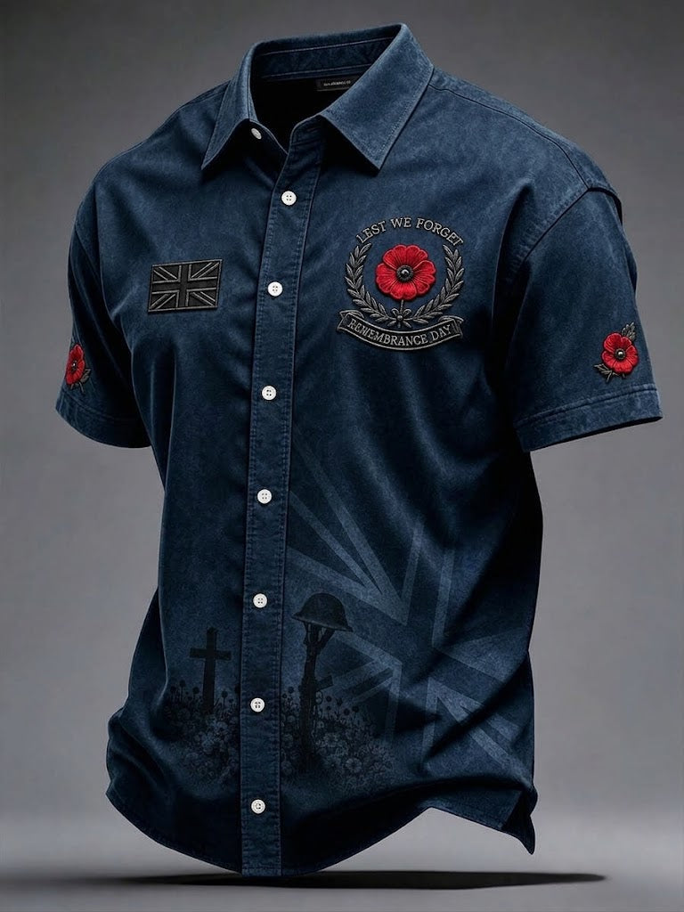 Men's Lest We Forget Print Short Sleeve Shirt