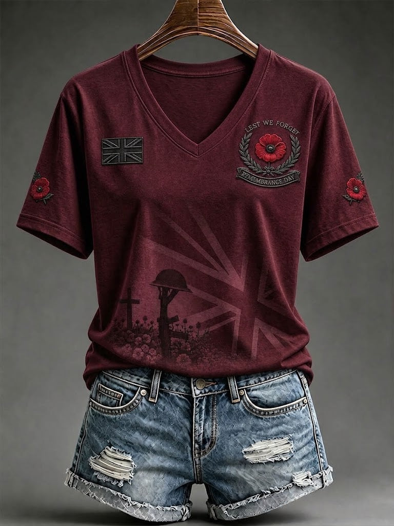 Women's Lest We Forget Print Short-sleeved T-shirt