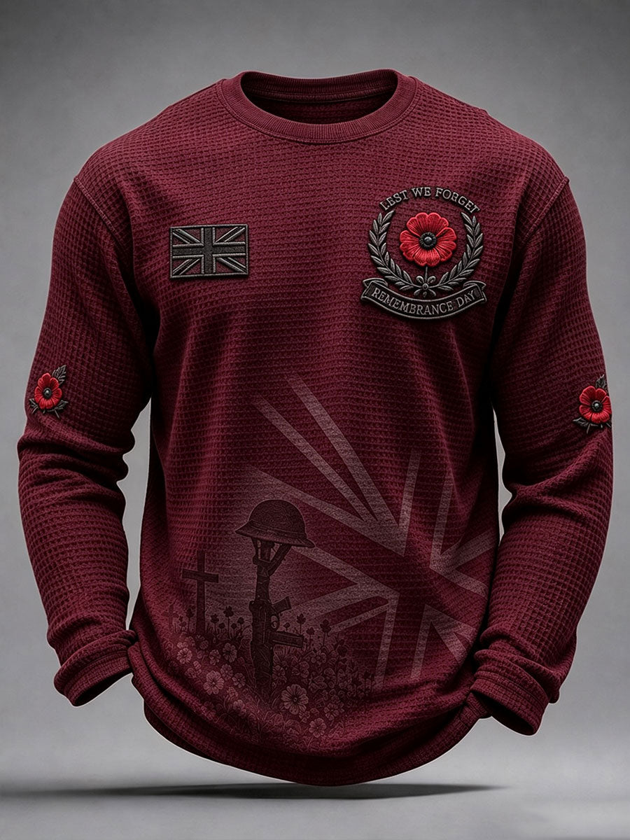 Men's Remembrance Day Lest We Forget Waffle Long Sleeve T-Shirt