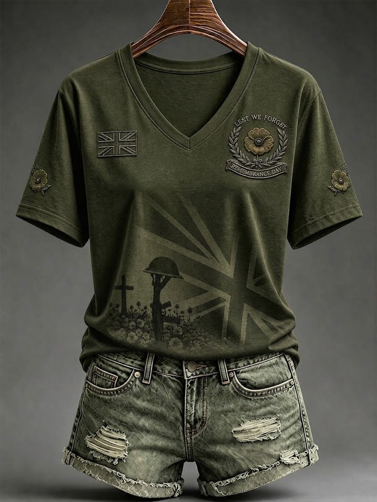Women's Lest We Forget Print Short-sleeved T-shirt