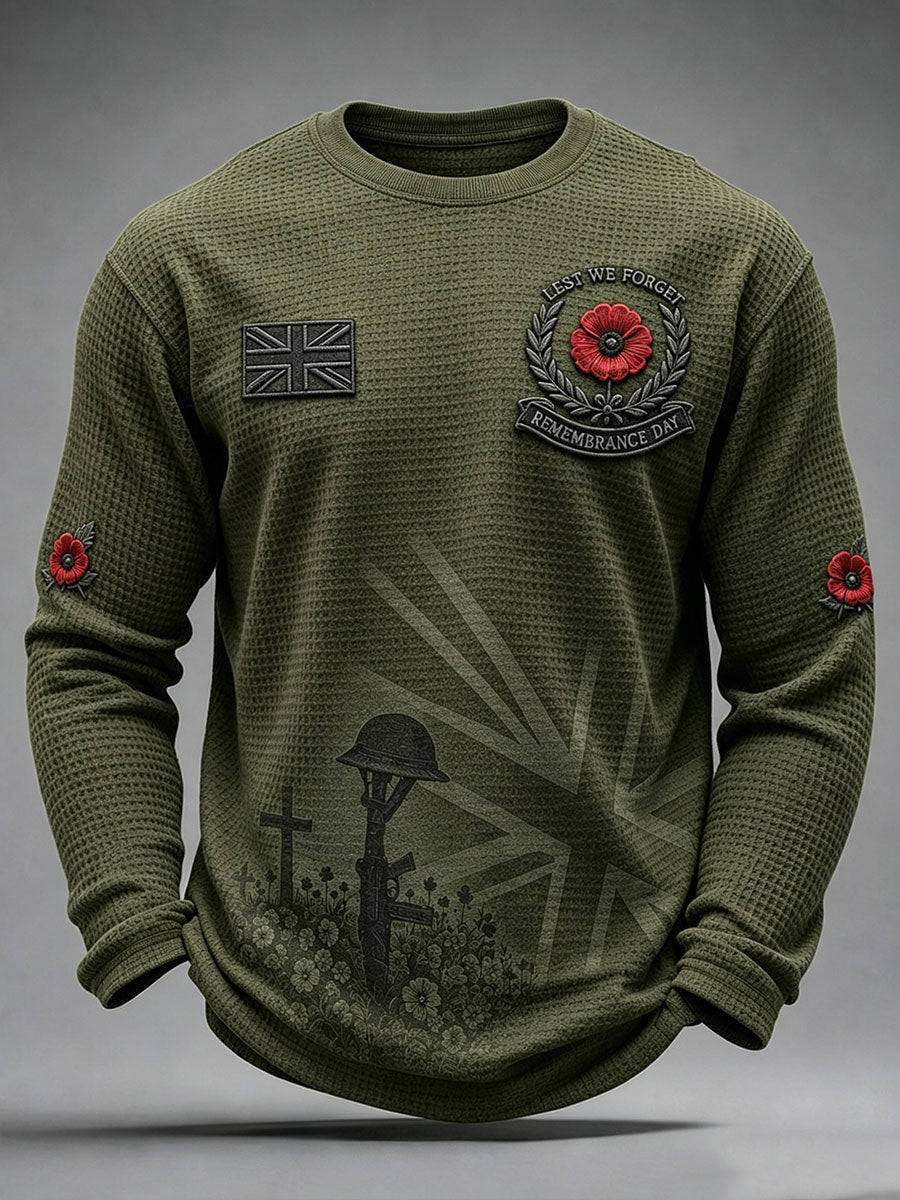 Men's Remembrance Day Lest We Forget Waffle Long Sleeve T-Shirt