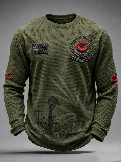 Men's Remembrance Day Lest We Forget Waffle Long Sleeve T-Shirt
