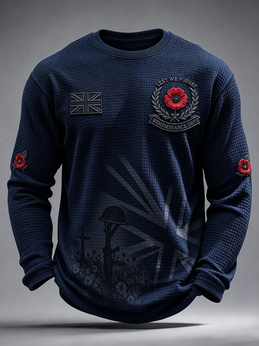 Men's Remembrance Day Lest We Forget Waffle Long Sleeve T-Shirt