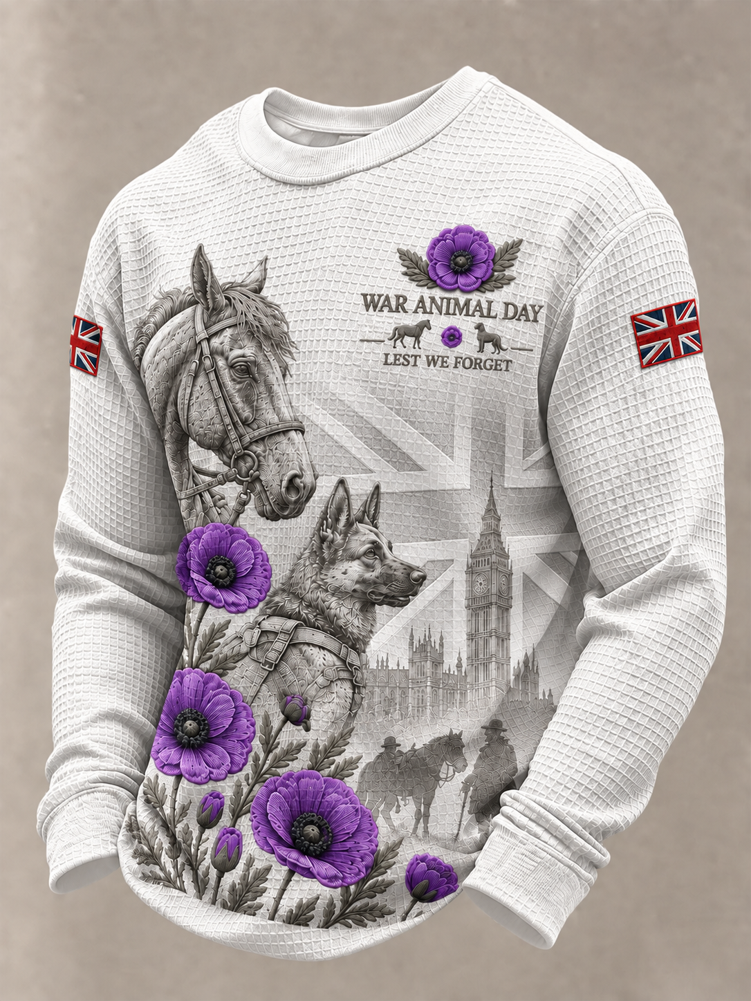 Men's Remembering The Animals Of War Waffle Sweatshirt