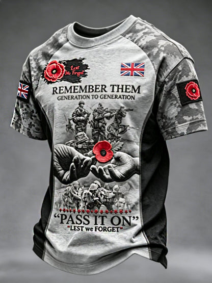 Men's Remembrance Day Lest We Forget  short sleeves t-shirt