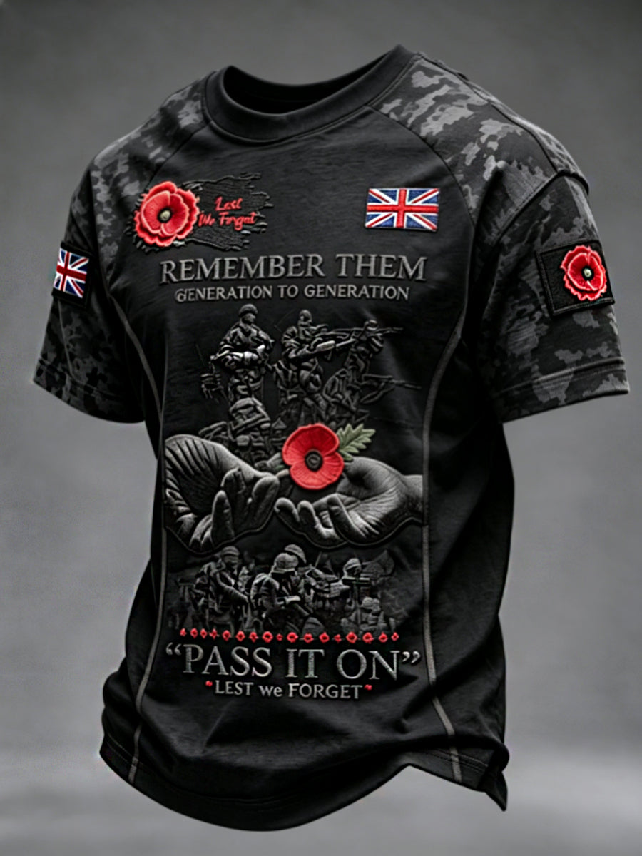 Men's Remembrance Day Lest We Forget  short sleeves t-shirt