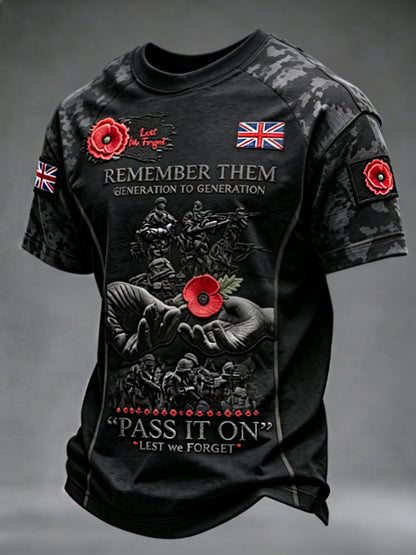Men's Remembrance Day Lest We Forget  short sleeves t-shirt