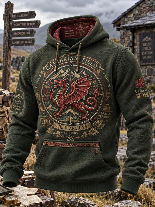 Men's Vintage British Wales Printed Checkered Cotton Hoodie