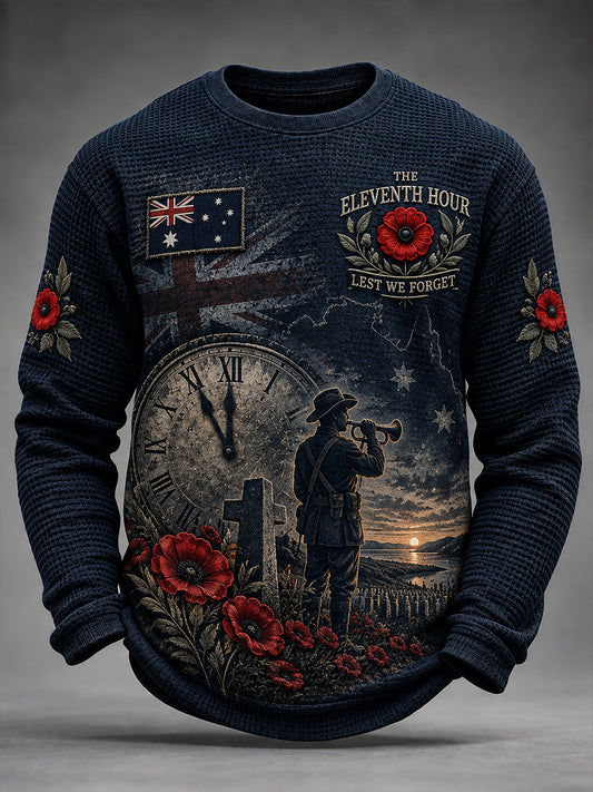 Men's Australian Veterans Remembrance Day Waffle Long Sleeve T-Shirt