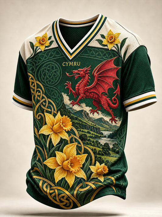 Men's Vintage-Style Casual T-Shirt with Welsh Art Print