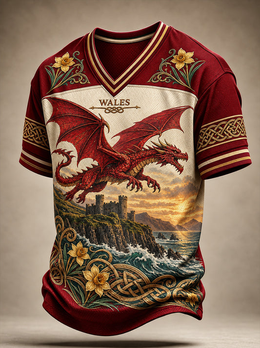 Men's Vintage-Style Casual T-Shirt with Welsh Art Print