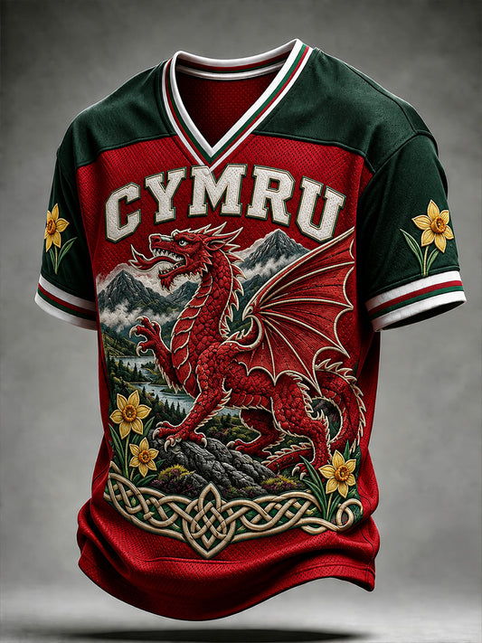 Men's Vintage-Style Casual T-Shirt with Welsh Art Print