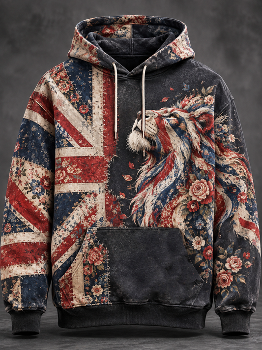 Men's British patchwork-style print Hoodie with Pockets