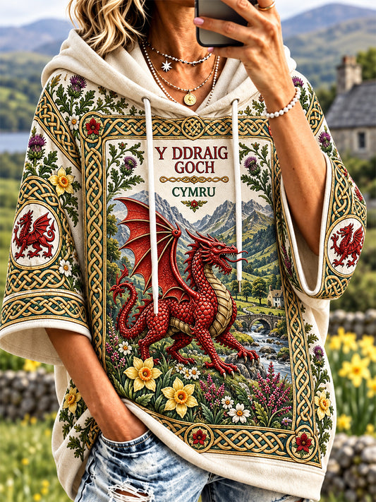 Women's Welsh Dragon Printed Hoodie
