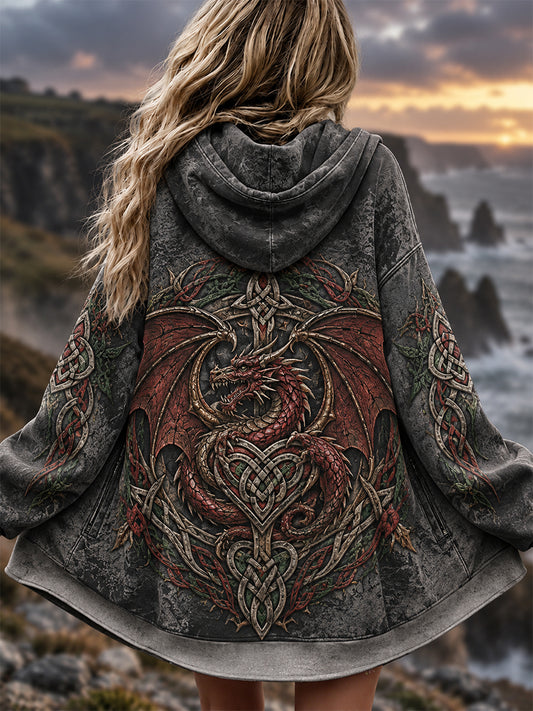 Women's Welsh Dragon Printed Zip-Up Hoodie
