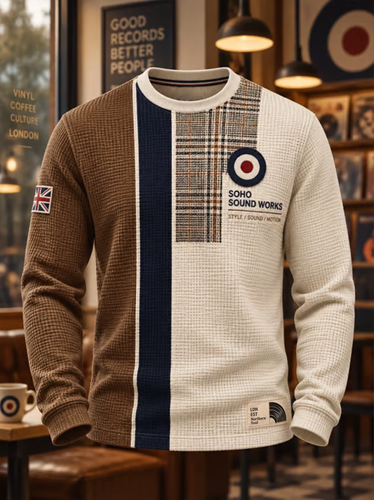 Men's UK Music Lover Mods Art Printed Waffle Sweatshirt