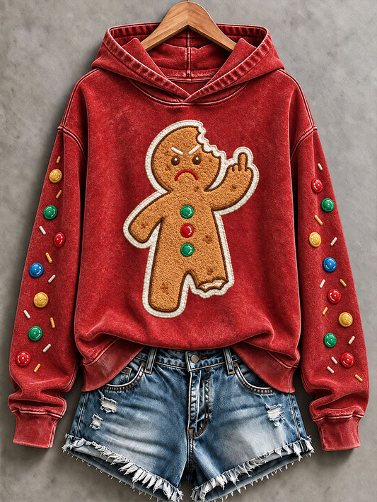 Women's Fun Gingerbread Man Christmas Print Regular Sweatshirt