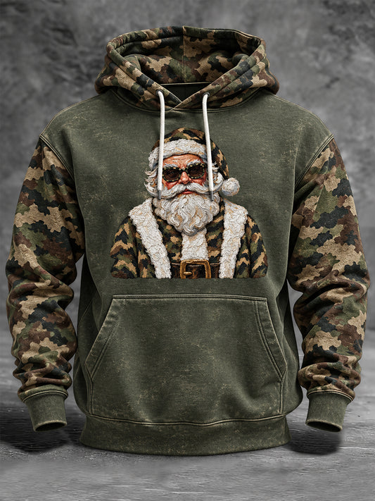 Men's Christmas Camouflage Santa Claus Print Casual Hoodie
