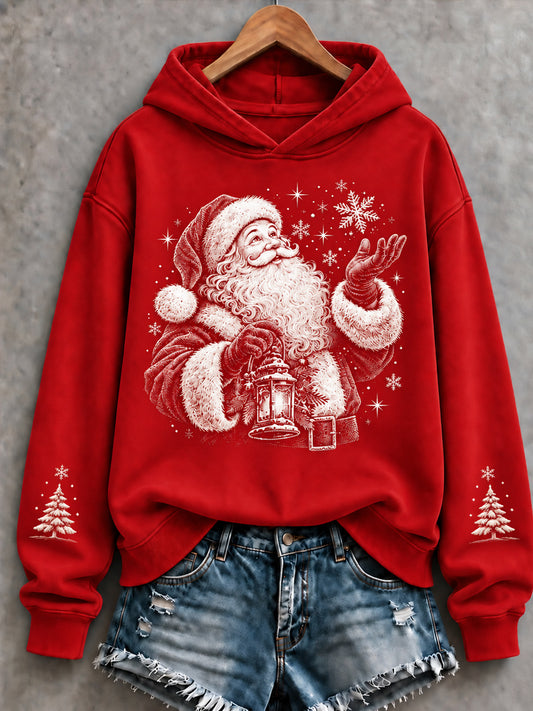 Women's Vintage Christmas Santa Claus Art Regular Hoodie