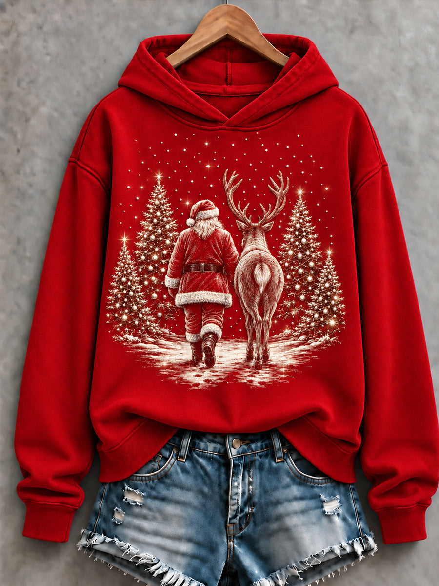 Women's Vintage Christmas Santa Claus Art Regular Hoodie