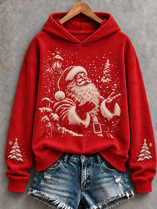 Women's Vintage Christmas Santa Claus Art Regular Hoodie