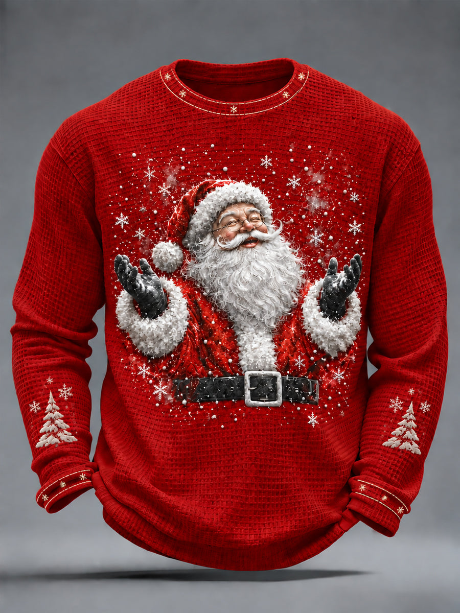 Men's Vintage Christmas Santa Claus Waffle Long Sleeve T-Shirt