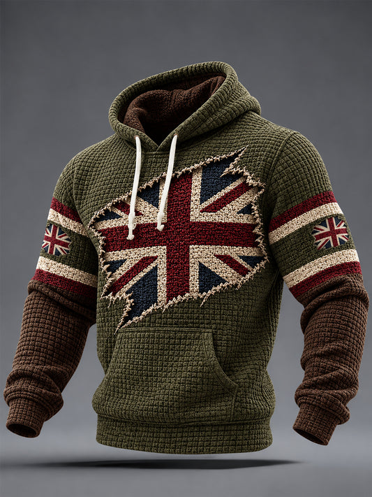 Men's UK Flag Print Casual Waffle Hoodie