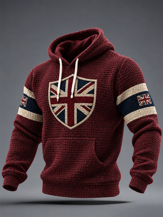 Men's UK Flag Print Casual Waffle Hoodie