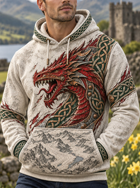 Men's Welsh Red Dragon Printed Hooded Sweatshirt