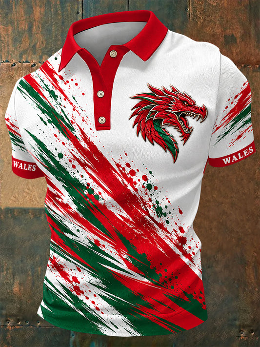 Men's Welsh Red Dragon Printed Polo Shirt
