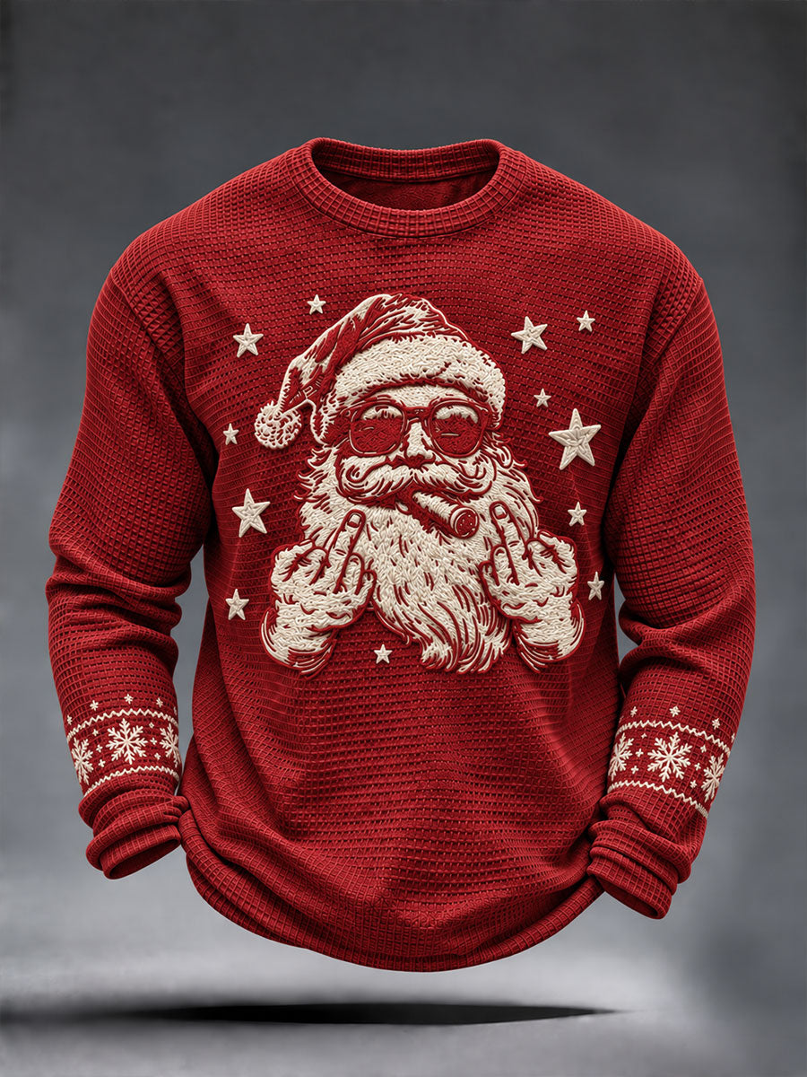 Men's Christmas Santa Print Waffle Long Sleeve T-Shirt