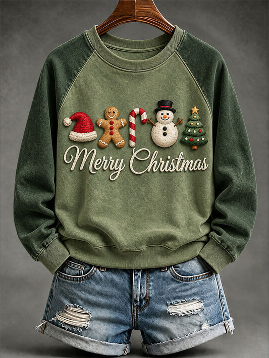 Women's Christmas Print Raglan Sleeve Sweatshirt