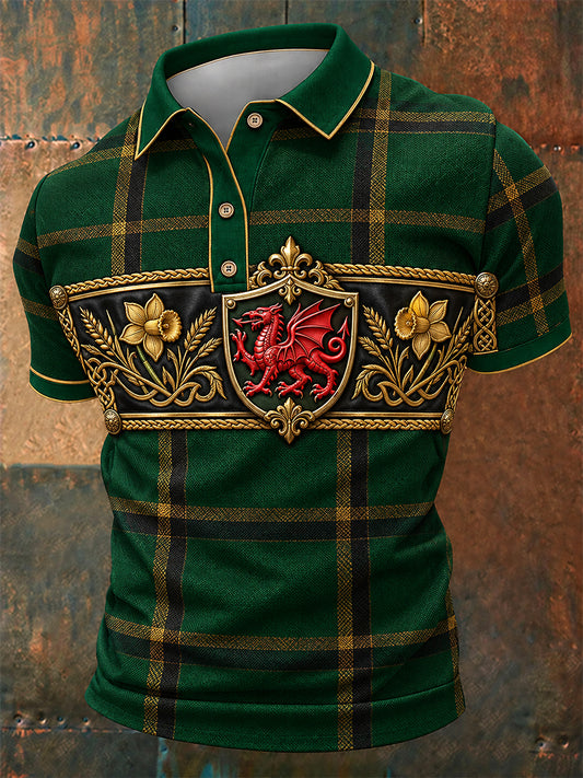Men's Welsh Cultural Element Art Print Polo Shirt