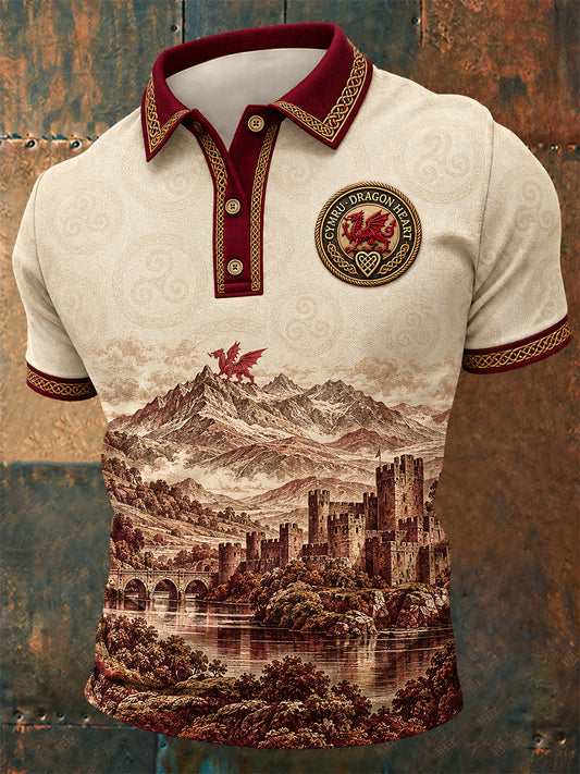 Men's Welsh Cultural Element Art Print Polo Shirt