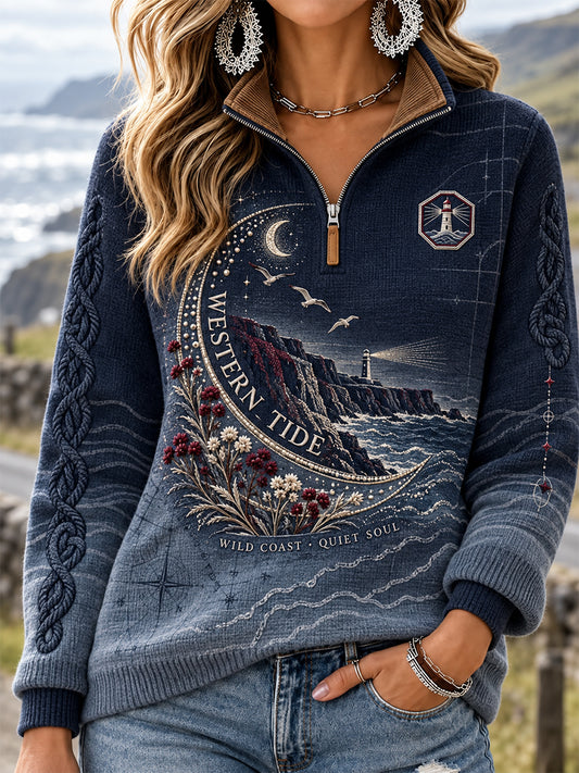 Women's Welsh Cultural Element Art Print Knit Sweater