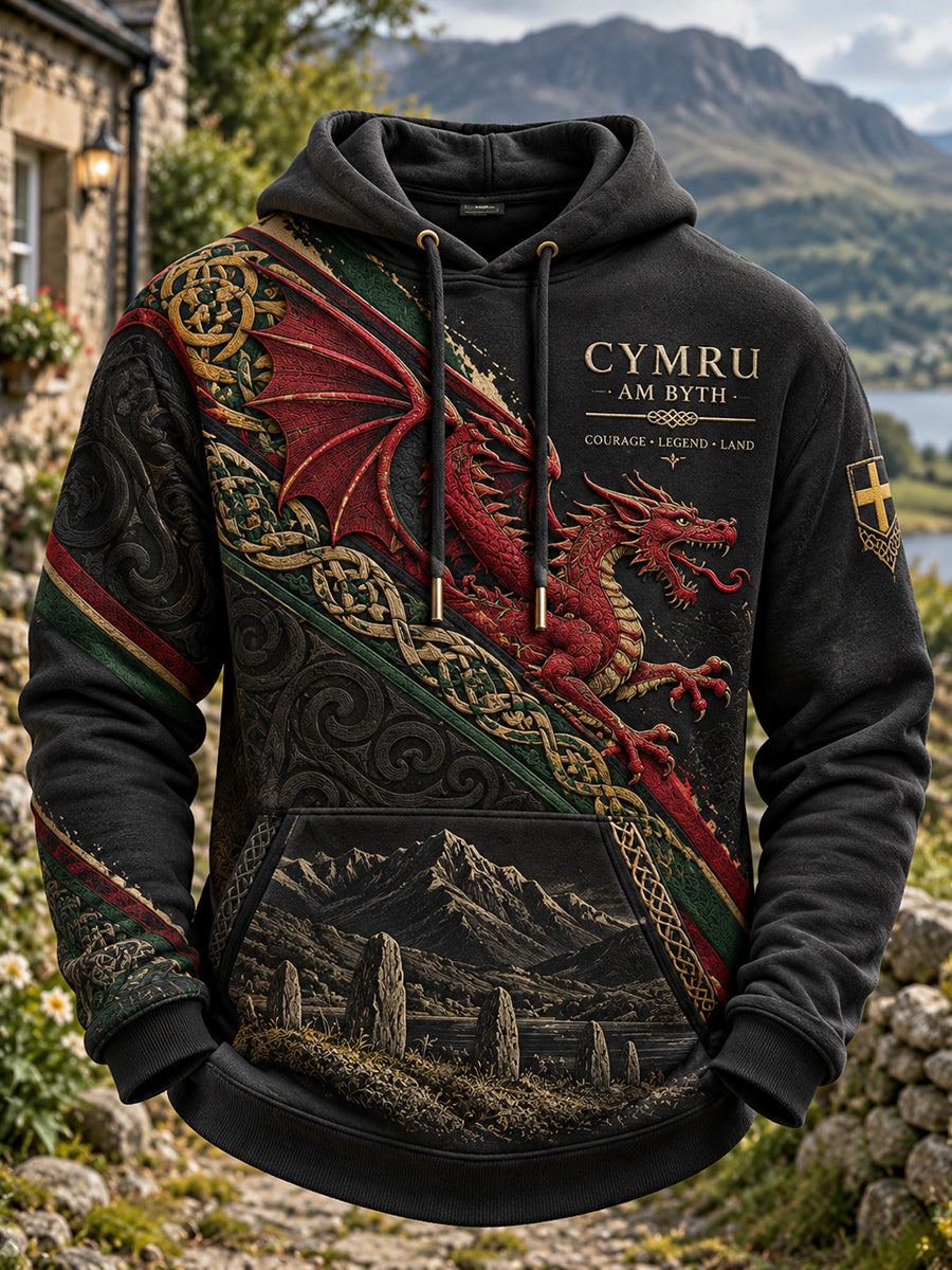 Men's Vintage British Wales Printed Hoodie