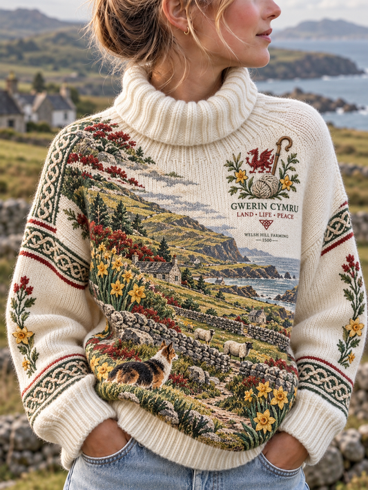 Women's Vintage British Wales Printed Imitation Sweater