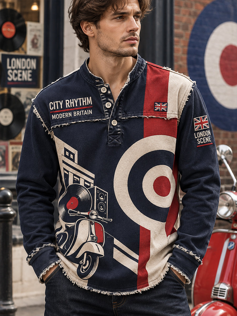 Men's Long-Sleeve Top With Modern Cultural Commemorative Print