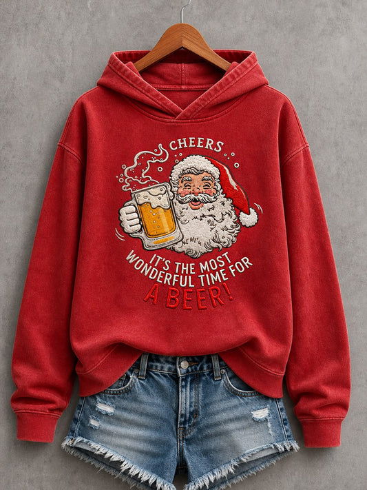 Women's Christmas Funny Santa Claus It‘s The Most Wonderful Time For A Beer! Print Casual Hoodie