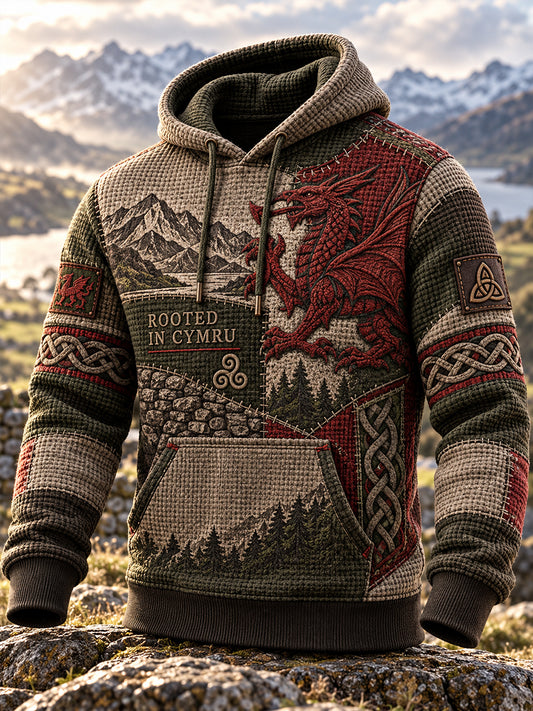 Men's Wales Uk Print Casual Fur Collar Zip-up Hoodie