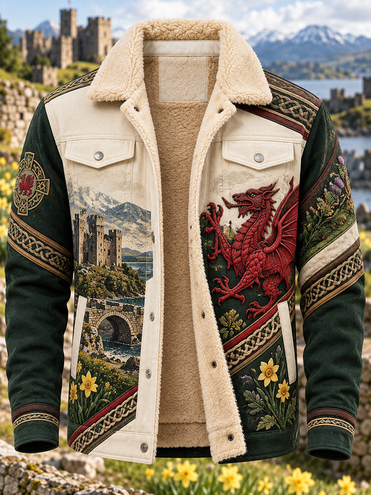 Men's Vintage British Wales Printed Thickened Velvet Jacket