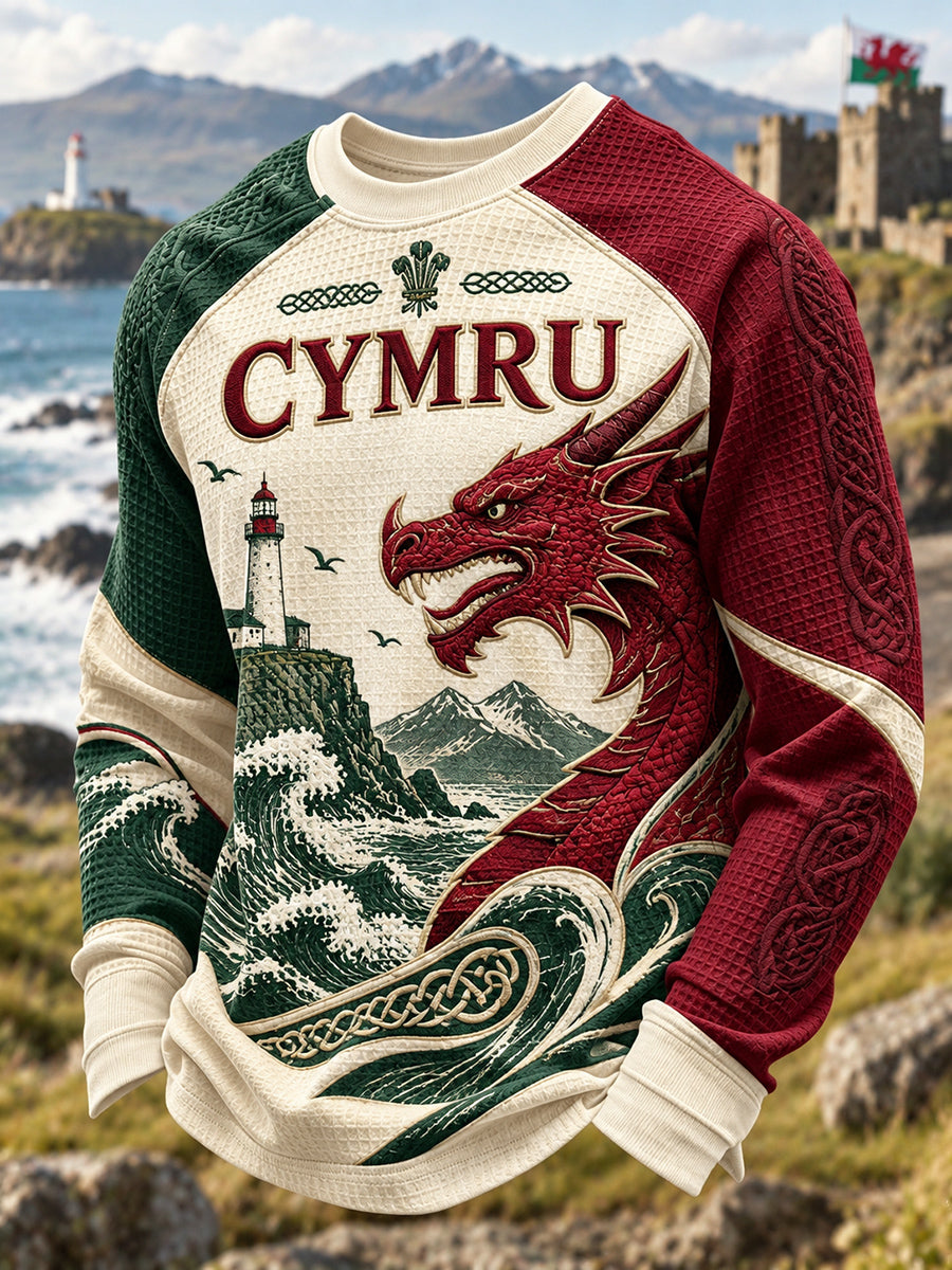 Men's Vintage British Wales Printed Waffle Sweatshirt