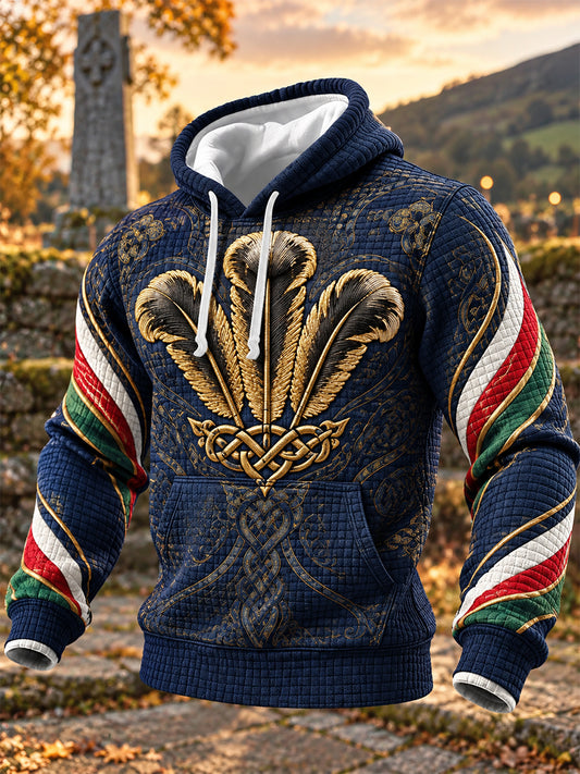 Men's Welsh-Style Print Checkered Cotton Hoodie
