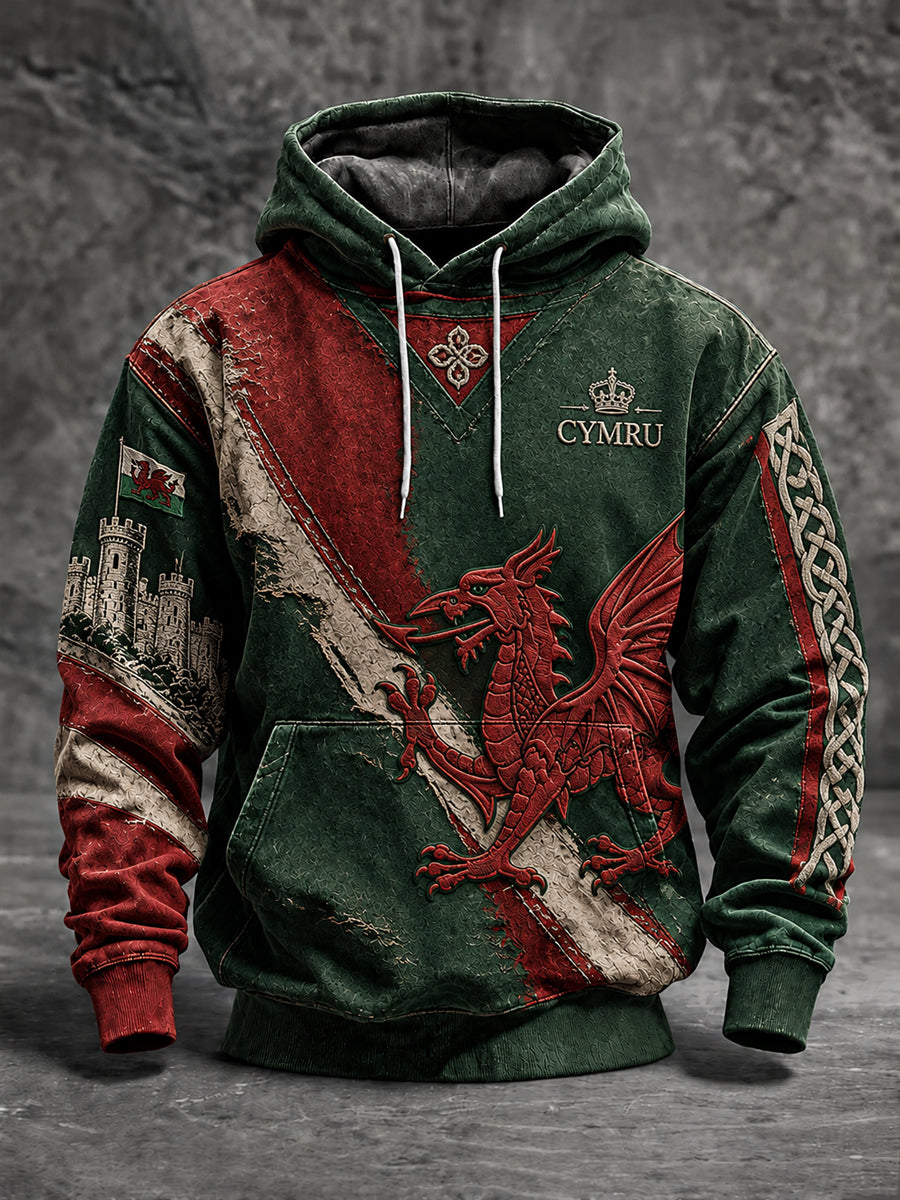 Men's Welsh Dragon Oversized Drop-Shoulder Hoodie with Pockets