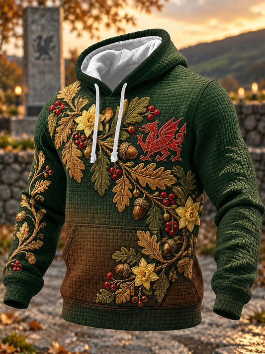 Men's Welsh Cultural Element Art Print Checkered Cotton Hoodie